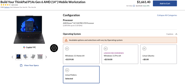 Lenovo ThinkPad with Ryzen 9 with Fedora pre-install option without Windows tax