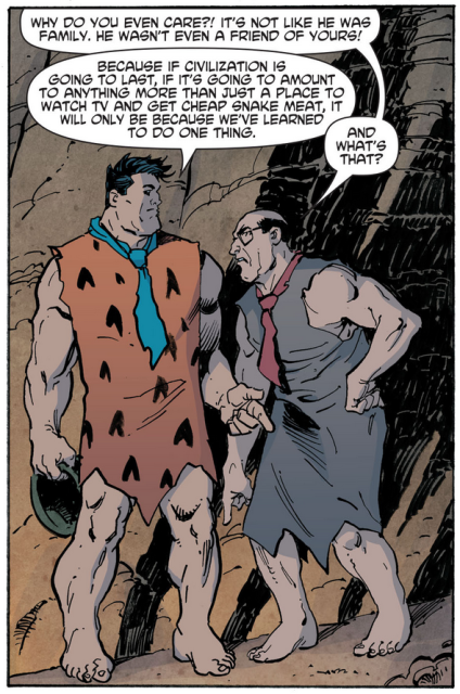Mr Slate asks Fred Flintstone why care about someone he didn't even know