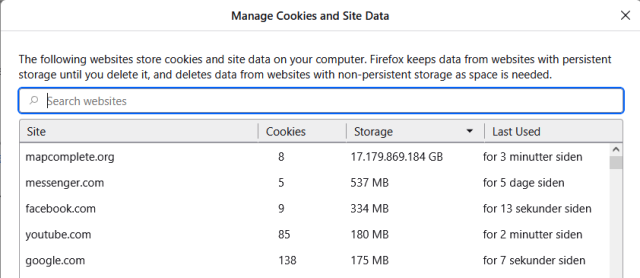 Firefox cookies and site data settings

Mapcomplete.org takes up 
17.179.869.184 GB