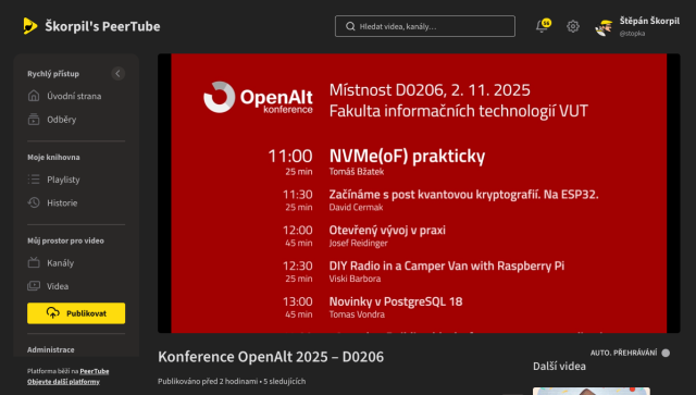 Peertube stream z OpenAlt místnosti D0206. Téma: NVMe(oF) prakticky