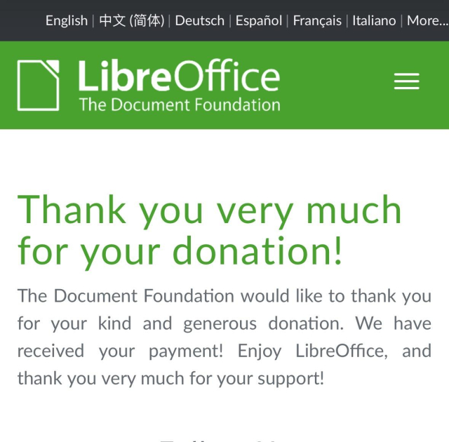 Screenshot of donation screen at libreoffice 