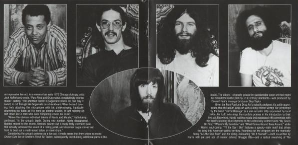 Reissued album photo of Pure Food & Drug Act showing Sugarcane Harris, Harvey Mandel, Victor Conte and Randy Resnick