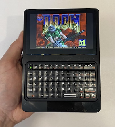 A pic of Bumble Berry Pi with DOOM game on screen