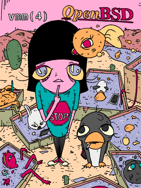 Girl and Penguin visit the fish vats.