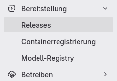 Screenshot of a small part of Gitlab sidebar menu, specifically the releases section, with very awkward German translations including "Containerregistrierung" and "Bereitstellung".