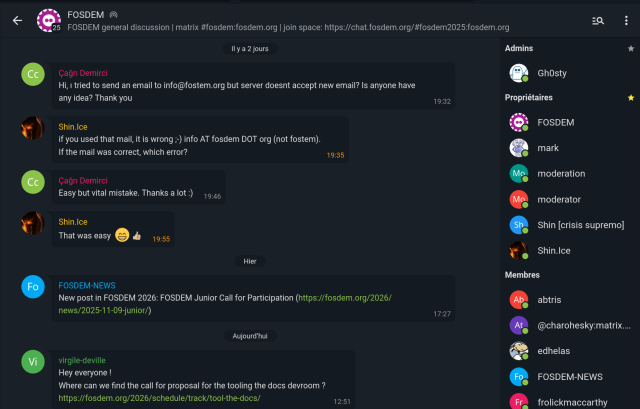 The FOSDEM Matrix room in Movim