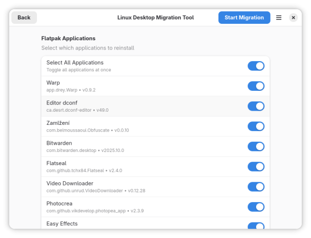 Screen to select flatpak apps to reinstall