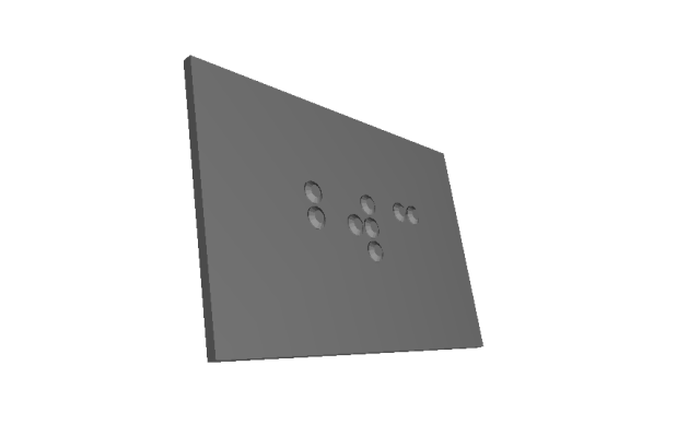 Ein 3D Braille-Schild mit dem Text „WC“.