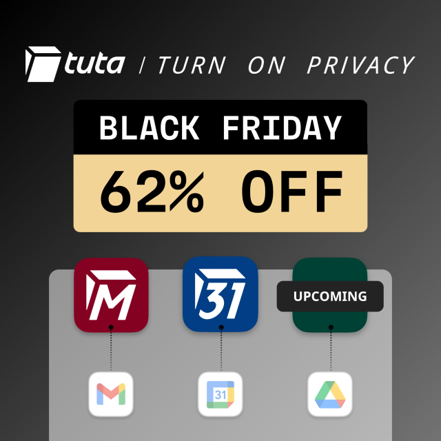 Black Friday at Tuta: 62% OFF. 