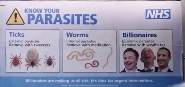 Know your parasites: Ticks: remove with tweezers. Worms, remove with medication. Billionaires, remove with wealth tax 