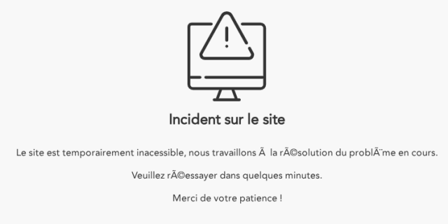 Message d'erreur du site TER SNCF, avec des erreurs d'UTF-8
