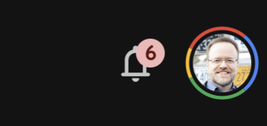 Notification icon in the upper right hand corner of the Google Play Store app, a little line drawing of a bell, with a badge count of six.
