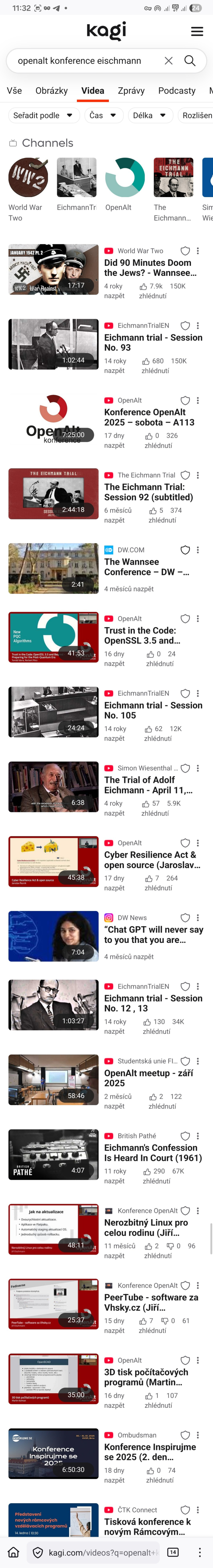 Ukázka vyhledávání v kagi na dotaz penalt konference eischmann