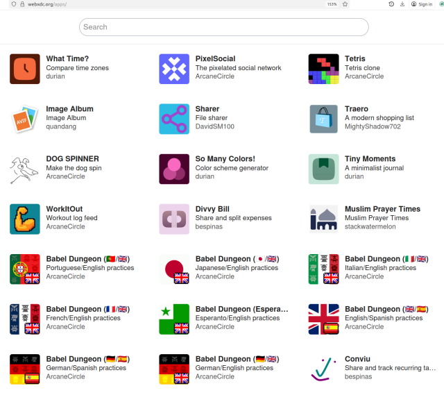 web page screenshot of https://webxdc.org/apps 
