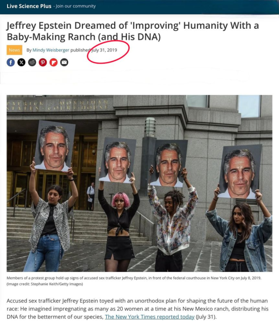 Headline from 2019: Jeffrey Epstein dreamed of "improving" homanity with a baby-making ranch (and his DNA)