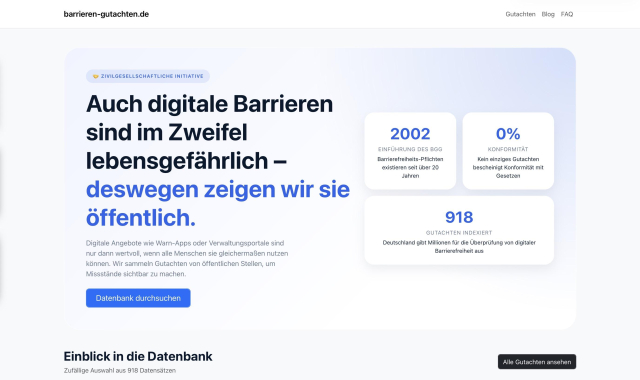 Screenshot der Startseite von barrieren-gutachten.de