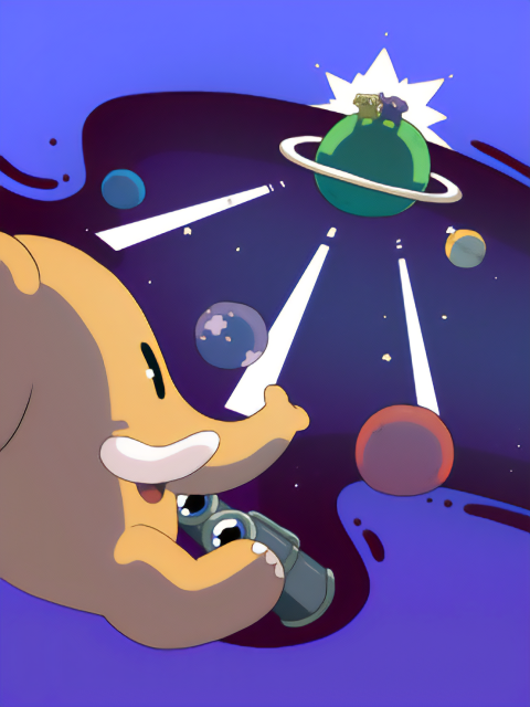 A Mastodon spotting another two Mastodons on a distant planet