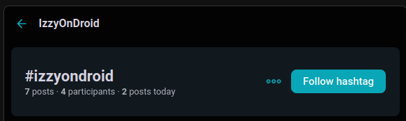 screenshot of the tag page, showing I clicked the tag "IzzyOnDroid" (as it was created) – but then, the tag name is spelled all lower case on the "follow" button area.