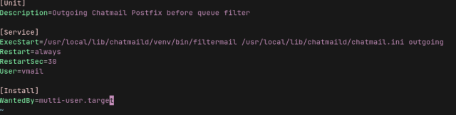 Syntax-highlighted systemd unit of filtermail as used by chatmail relays