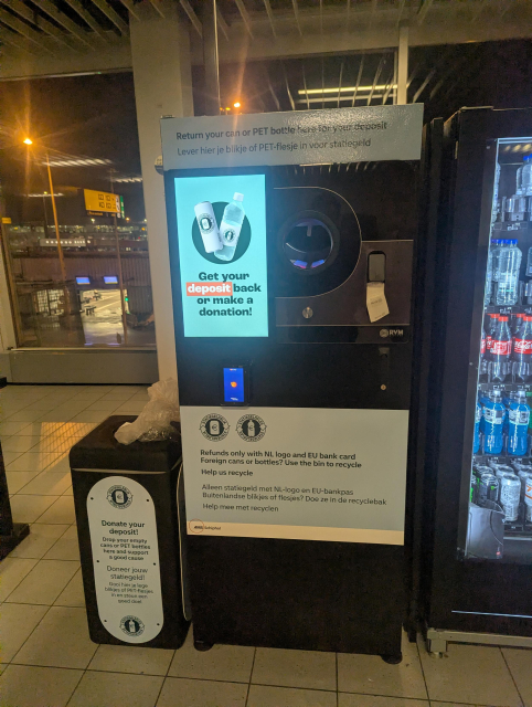 A RVM systems machine accepting empty bottles and cans.