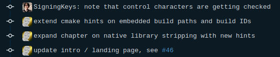List of changes (screenshot with the commit messages)