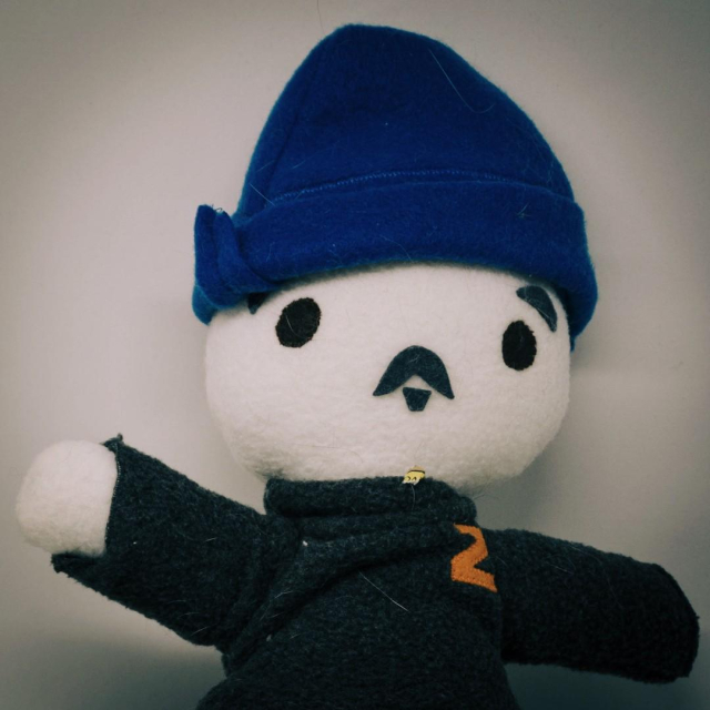 Jeffrey Zeldman doll sporting a blue beanie (of course). Designed and manufactured by Dolls for Friends for my SXSW Interactive Hall of Fame party in 2012.