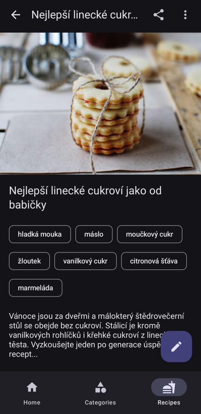 Screenshot from android Cookbook app showing a recipe