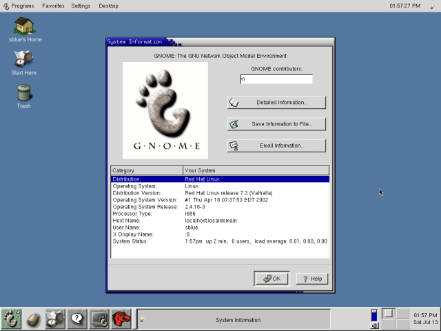 Screenshot of a desktop, running RedHat 7.3