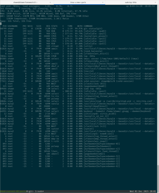 Output of `top -SHIa`