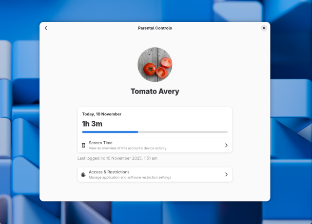 Screen Time usage displayed in Parental Controls