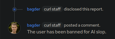Screenshot: Banned for AI Slop.