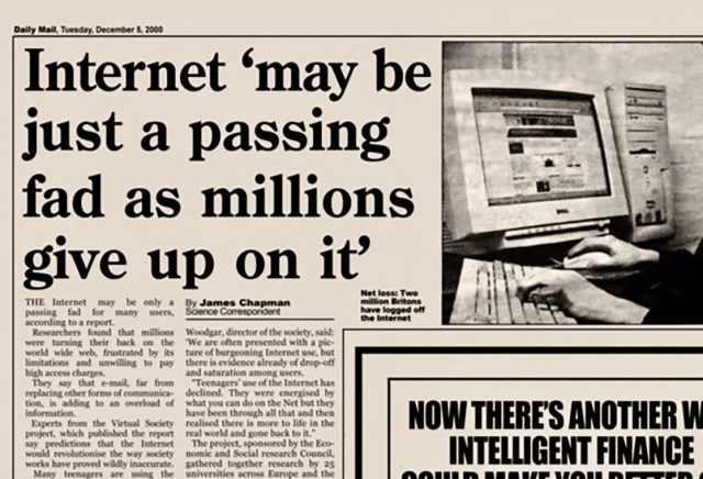 Old newspaper article about the internet possibly becoming a passing fad