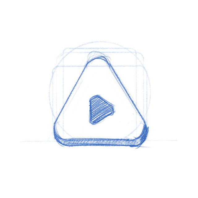 Gelly app icon sketch. A pyramid shaped play button.