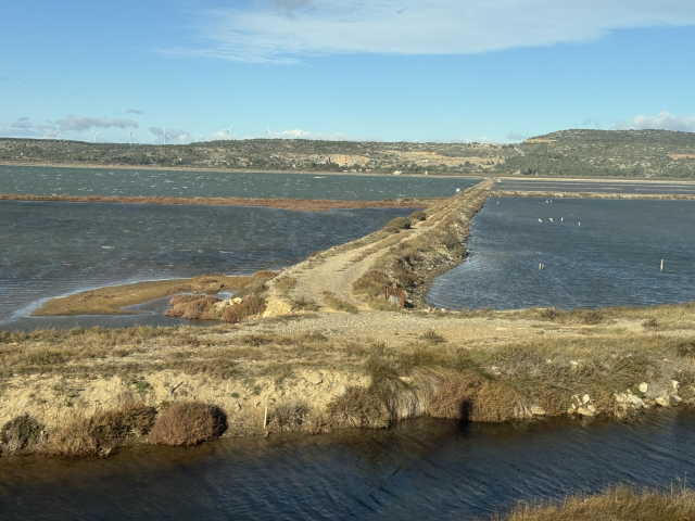 Embankment along the side of some salt flats