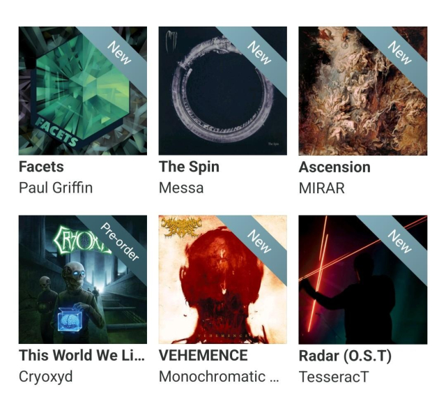Screenshot of Bandcamp app, showing the 6 albums listed in the text.