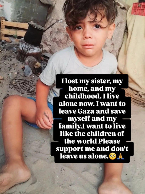 My four-and-a-half-year-old son, Ibrahim, is sitting on the ground of the tent, looking at the camera with tearful eyes. He is sitting alone.