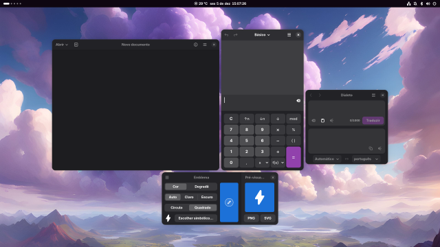 Several windows arranged in a mosaic