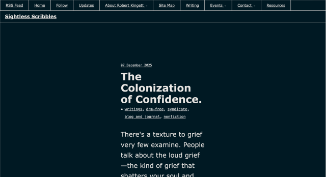 a screenshot of a blog where the text has been sequestered to a tiny column in the center with huge areas of nothing around it. Because my font size is so large, and they limited the center column's width by pixels I can only fit 4-5 words per line.