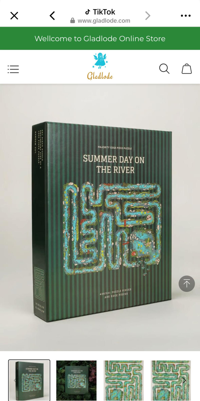 Screenshot of Gladlode's store with the knockoff low-quality edge piece puzzle missing the "Yetch" branding