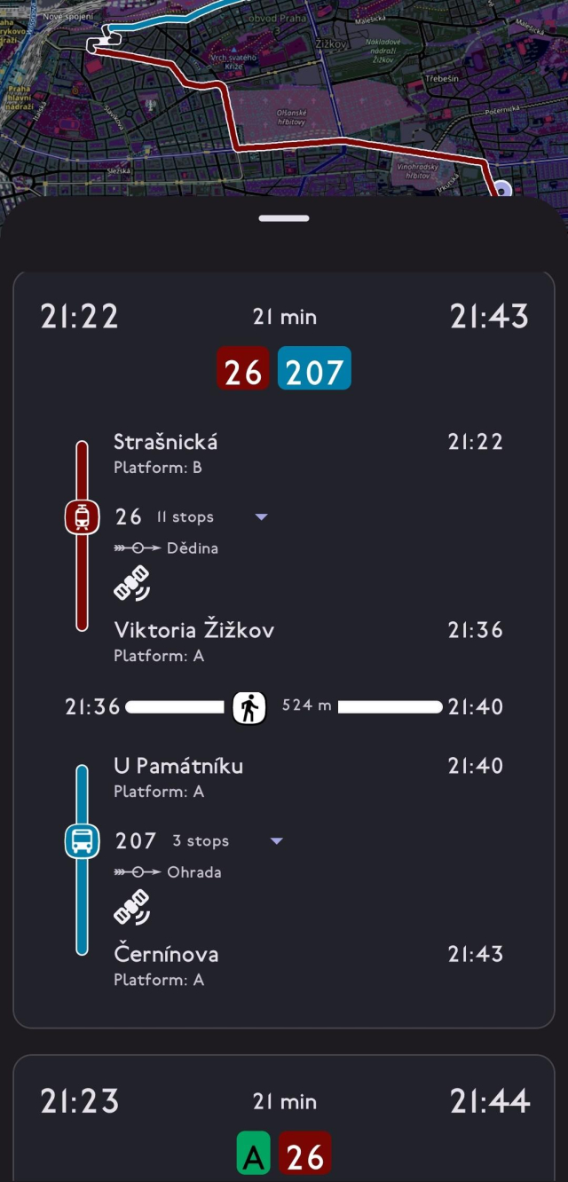 App screen with found connections amd map. 