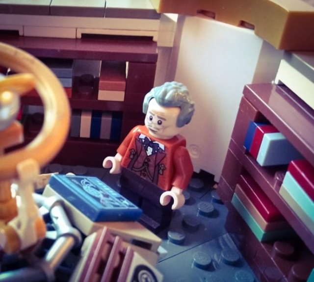 Peter Cushing aboard an original TARDIS console MOC
