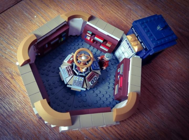 Peter Cushing aboard an original TARDIS console MOC