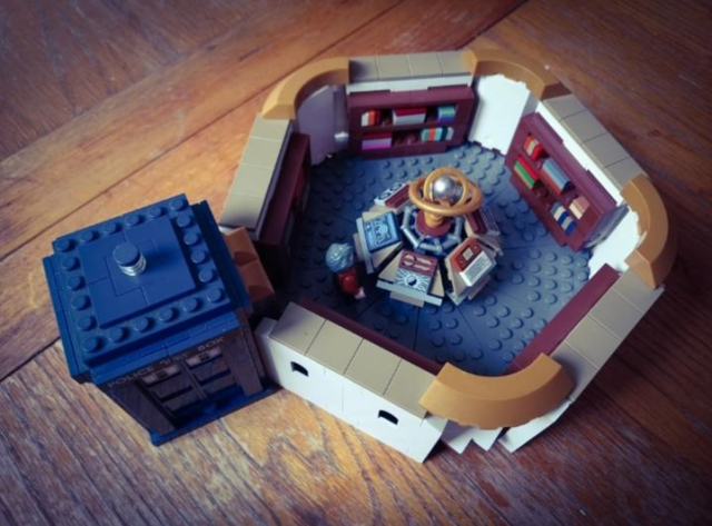 Peter Cushing aboard an original TARDIS console MOC