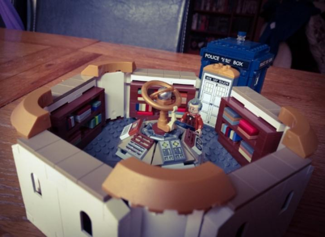 Peter Cushing aboard an original TARDIS console MOC