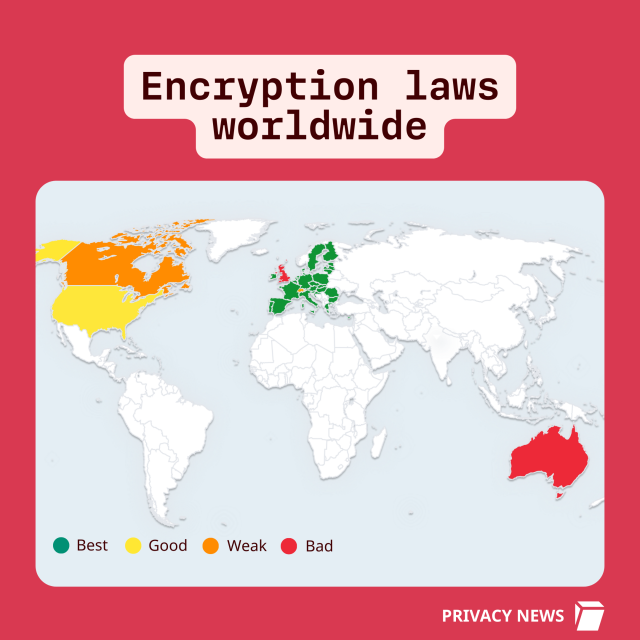 Global map showing encryption laws worldwide for democratic countries
