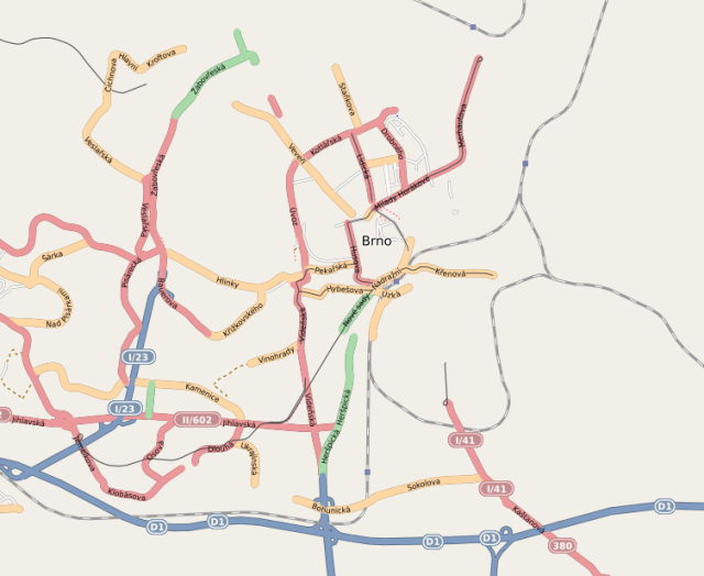 Screenshot of OSM in Brno from 2007.