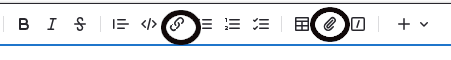 A toolbar highlighting a chain symbol and a clippy symbol, both looking similar, to me, anyway.