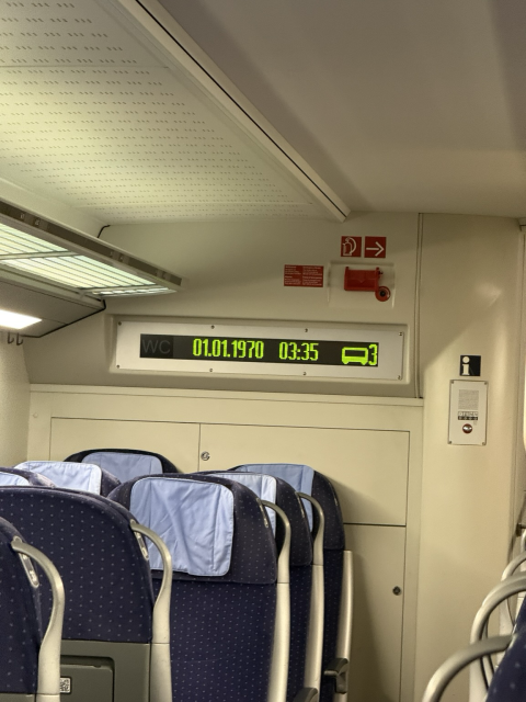 The clock on a DB train reading 01.01.1970