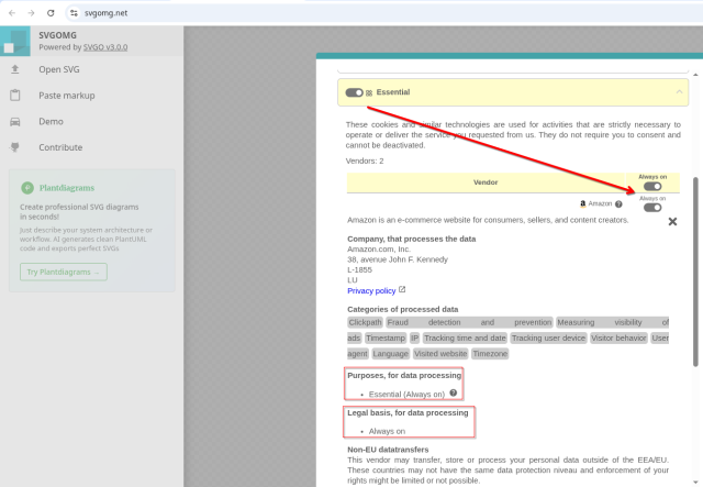 svgomg uses essential amazon cookies