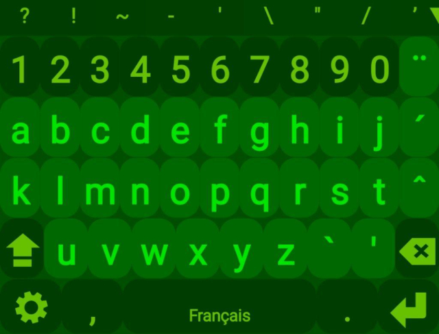 Screenshot of a soft keyboard with alphabetical order, extra keys and diacritics.